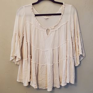 POL Tiered Loose Fit Boho Flowy Bell Sleeve Top M